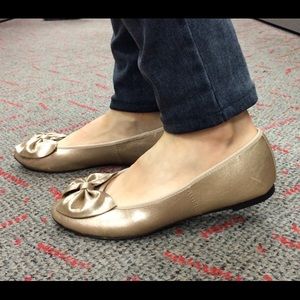 Gold Bow Ballet Flats